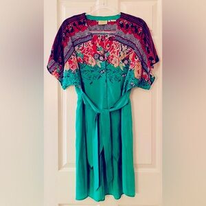 Anthropologie 100% Silk Vanessa Virginia Takato Floral Tunic w/ Tie Sz 6